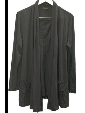 Riani Designer Silk Back Cardigan Size 14 Open Drape Front Navy Blue cottagecore